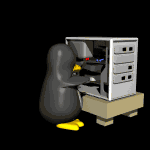tux at a taking out disks
